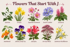 Collage of beautiful flowers that start with J for garden inspiration
