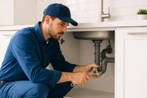 Suncoast Plumbing professional plumber repairing kitchen pipes for reliable local plumbing services