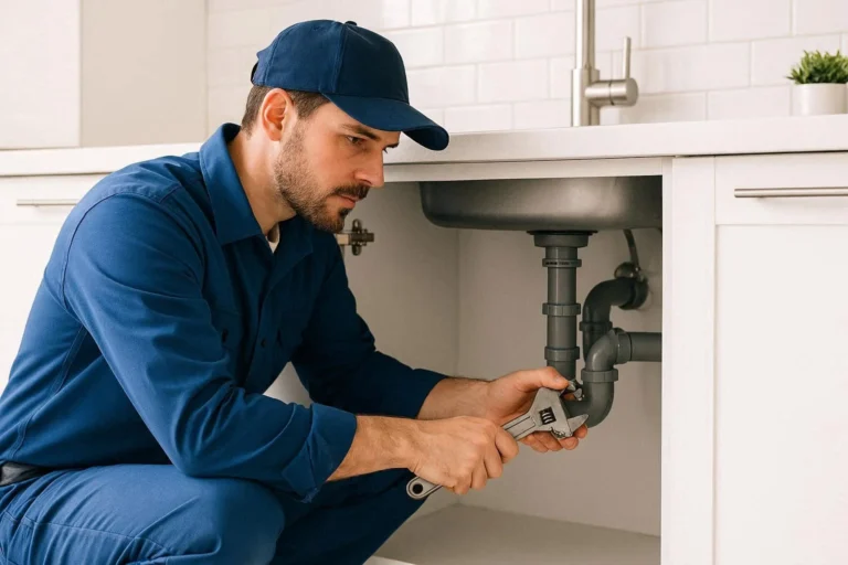Suncoast Plumbing professional plumber repairing kitchen pipes for reliable local plumbing services