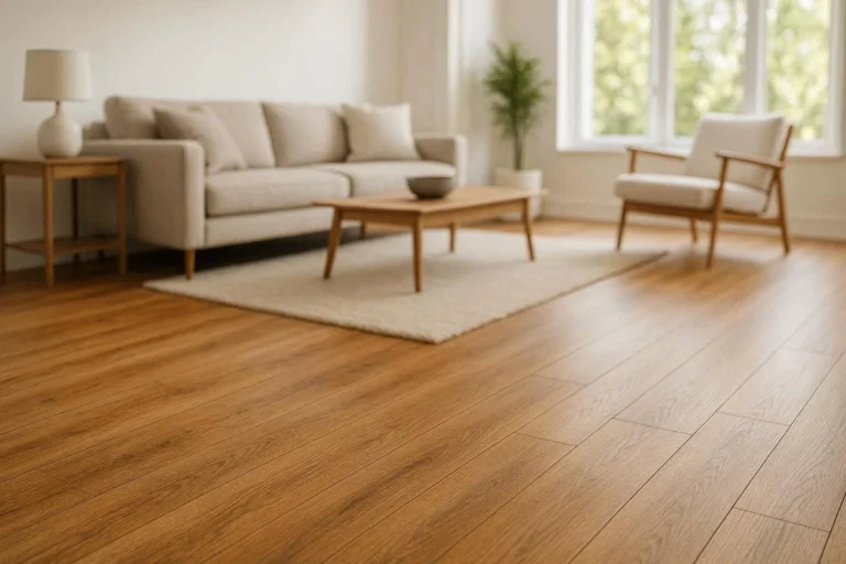 Tekno-Step laminate wood flooring in a modern Mexican home living room