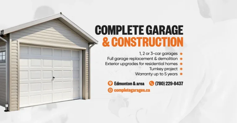 Detached garage with white door and beige siding, ideal for anyone planning to build garage Edmonton