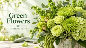 Green flowers bouquet featuring roses, orchids, and hydrangea, showcasing sophisticated green flower arrangement ideas