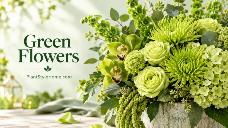Green flowers bouquet featuring roses, orchids, and hydrangea, showcasing sophisticated green flower arrangement ideas