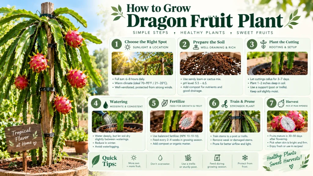 How to grow dragon fruit plant in seven steps, from choosing a spot to harvesting