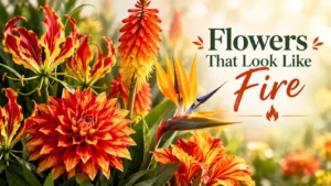 Flowers that look like fire: flame lily, red hot poker, dahlia, bird of paradise