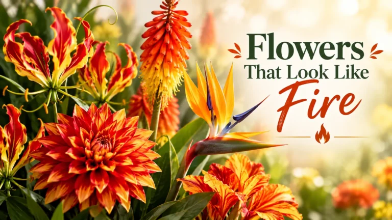 Flowers that look like fire: flame lily, red hot poker, dahlia, bird of paradise